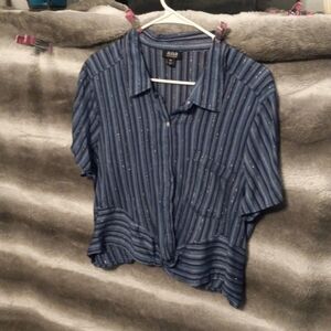 ANA brand blouse. Blue striped with silver accents.